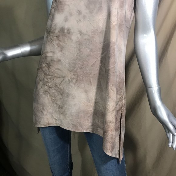 AB Studio Women's Small Sleeveless Tunic Tan Top Blouse Asymmetrical Scoop Soft - Picture 4 of 15